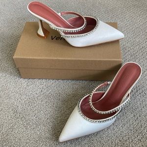 White satin crystal bridal pumps size 9